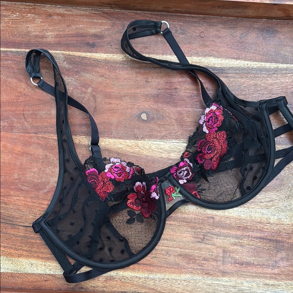For Love & Lemons - Floral Embroidered Black Bralette